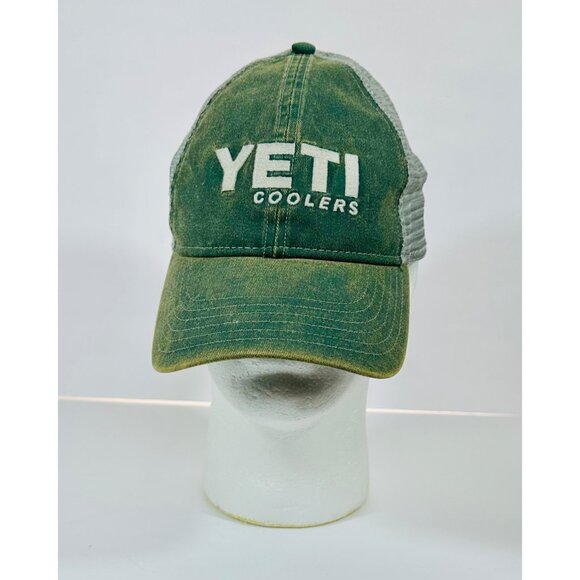 Yeti Coolers Green Mesh Trucker Hat Adjustable Snapback Distressed Unisex Cap - Picture 4 of 11